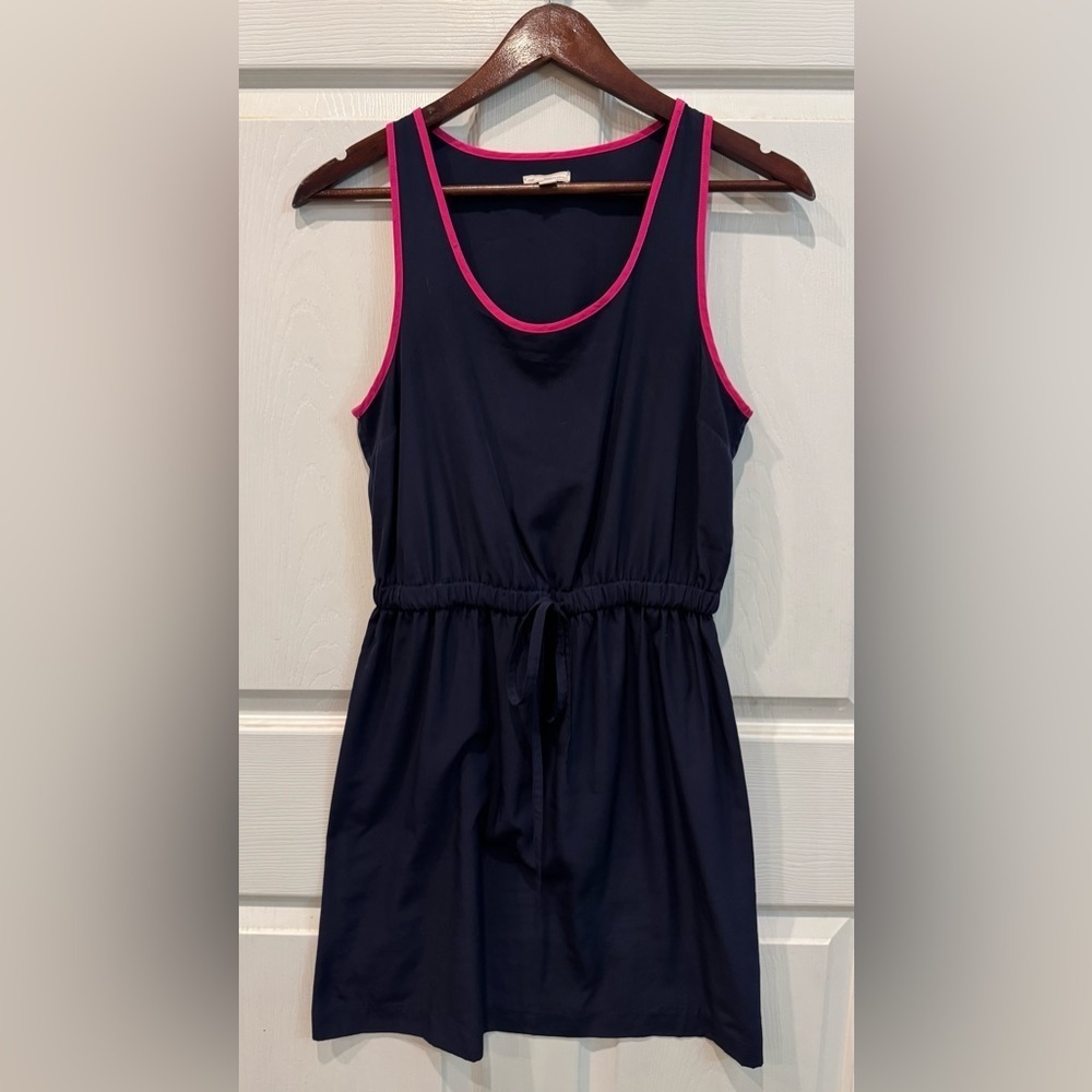 GAP Navy Blue Sleeveless Dress Hot Pink Contrast Trim Drawstring Waist Womens XS